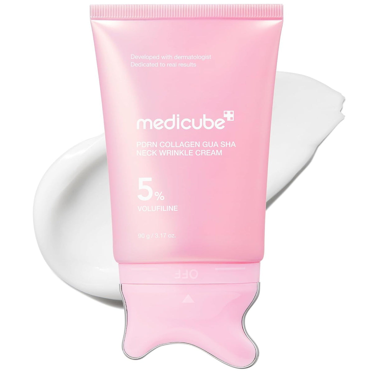 Medicube PDRN Collagen Gua Sha Neck Wrinkle Cream | Built-In Gua Sha Massager with Volufiline 5% + PDRN | Firming, Contour Care | Massage Cream | Korean Skincare