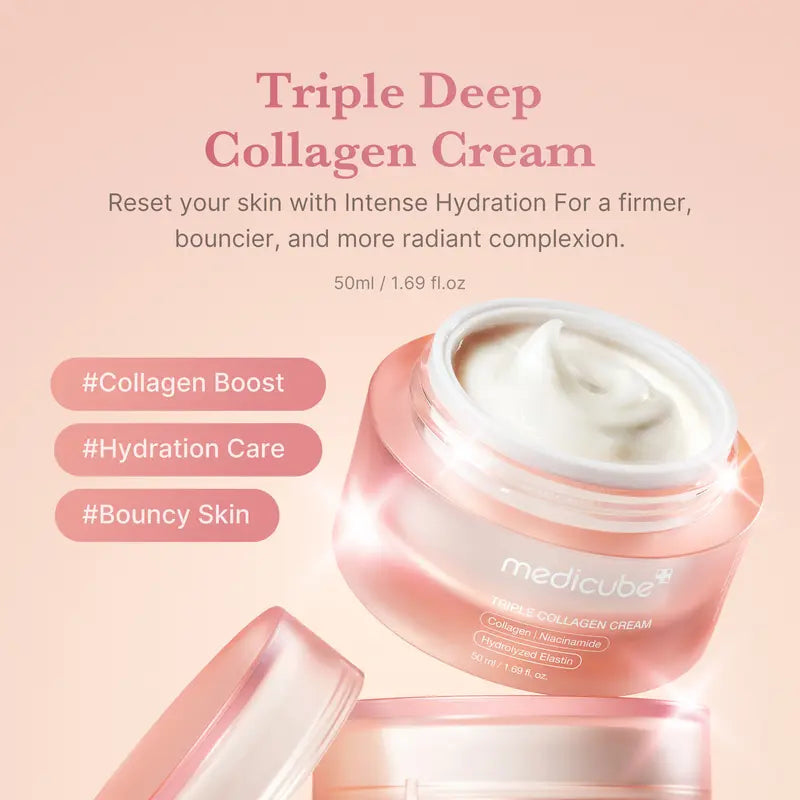 Medicube Triple Collagen Cream (Collagen+Hyaluronic Acid+Niacinamide+Shea Butter) | Hydrating Moisturizer | Korean Skincare