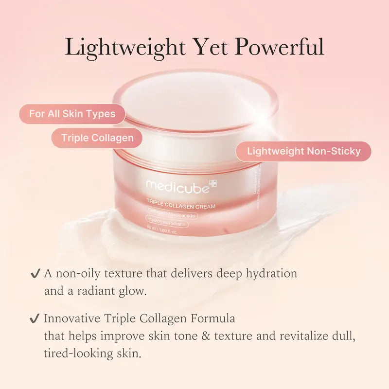 Medicube Triple Collagen Cream (Collagen+Hyaluronic Acid+Niacinamide+Shea Butter) | Hydrating Moisturizer | Korean Skincare