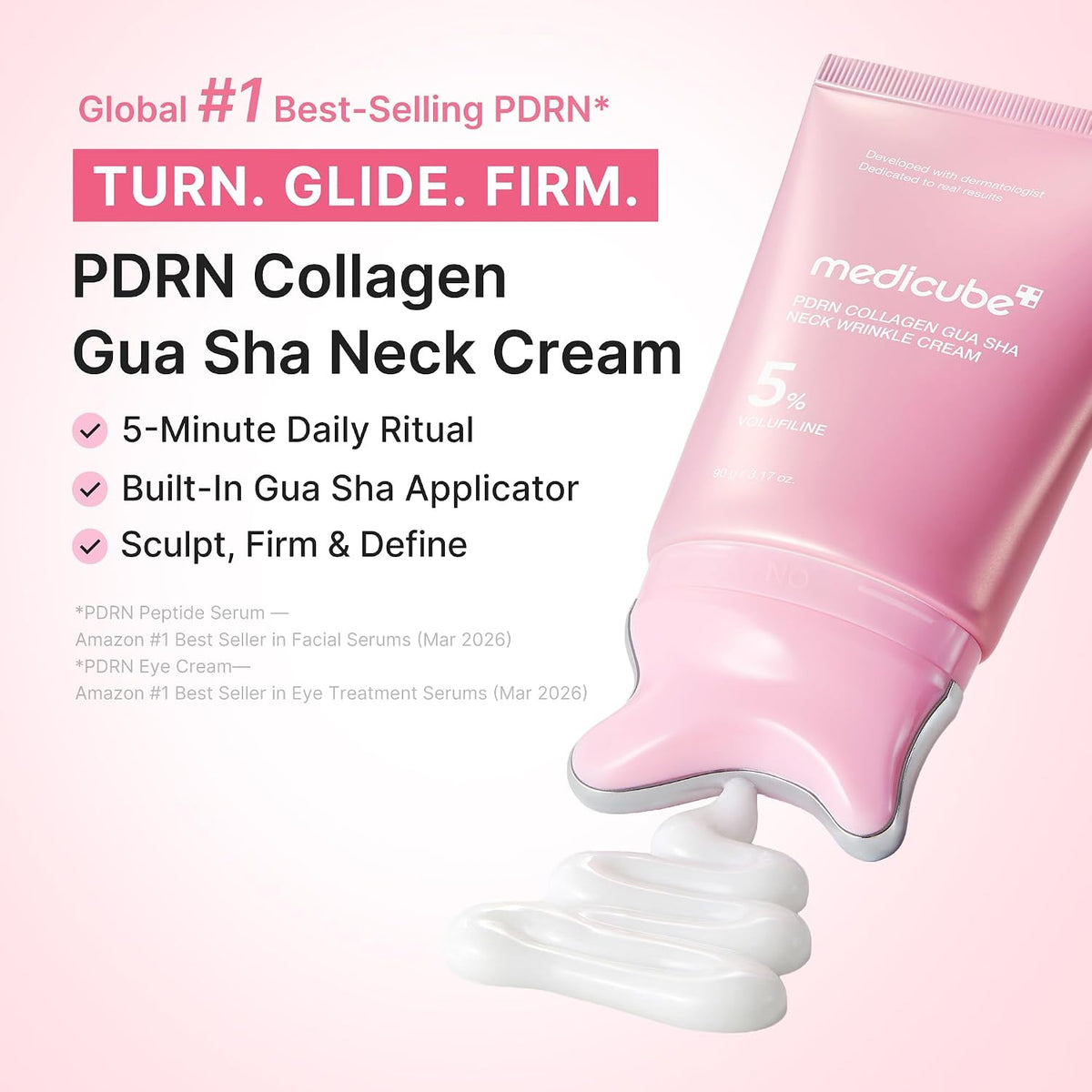 Medicube PDRN Collagen Gua Sha Neck Wrinkle Cream | Built-In Gua Sha Massager with Volufiline 5% + PDRN | Firming, Contour Care | Massage Cream | Korean Skincare